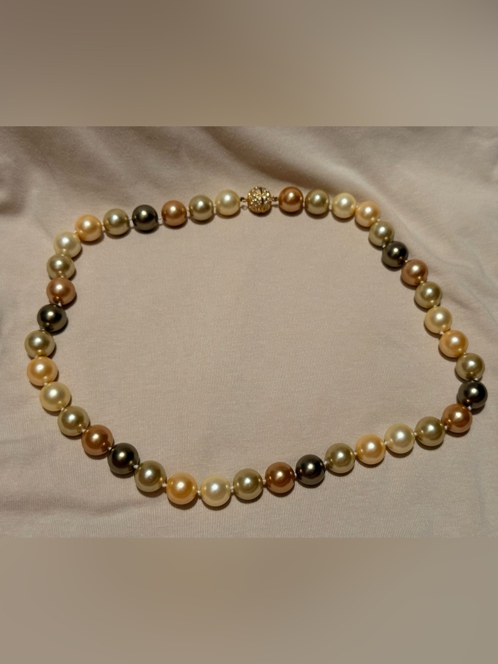 Multicolor Pearl Necklace with Gold Pavé Clasp